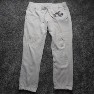 Hollister Sweatpants Womens XL White Y2K Joggers Fleece Drawstring Embroidered